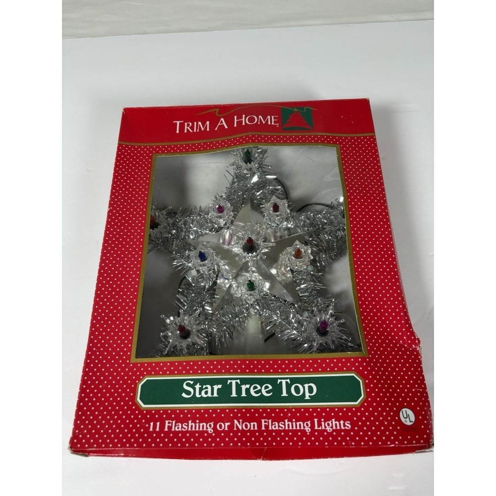 VTG Trim A Home Star Tree Topper Silver Tinsel 11 Lights – ( READ )